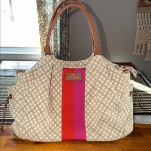 Kate Spade Cream Tote with Red and Pink Stripe